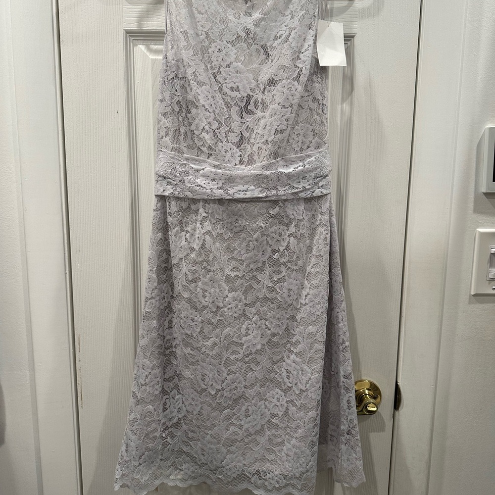 Amsale Lace Dress in Light Gray